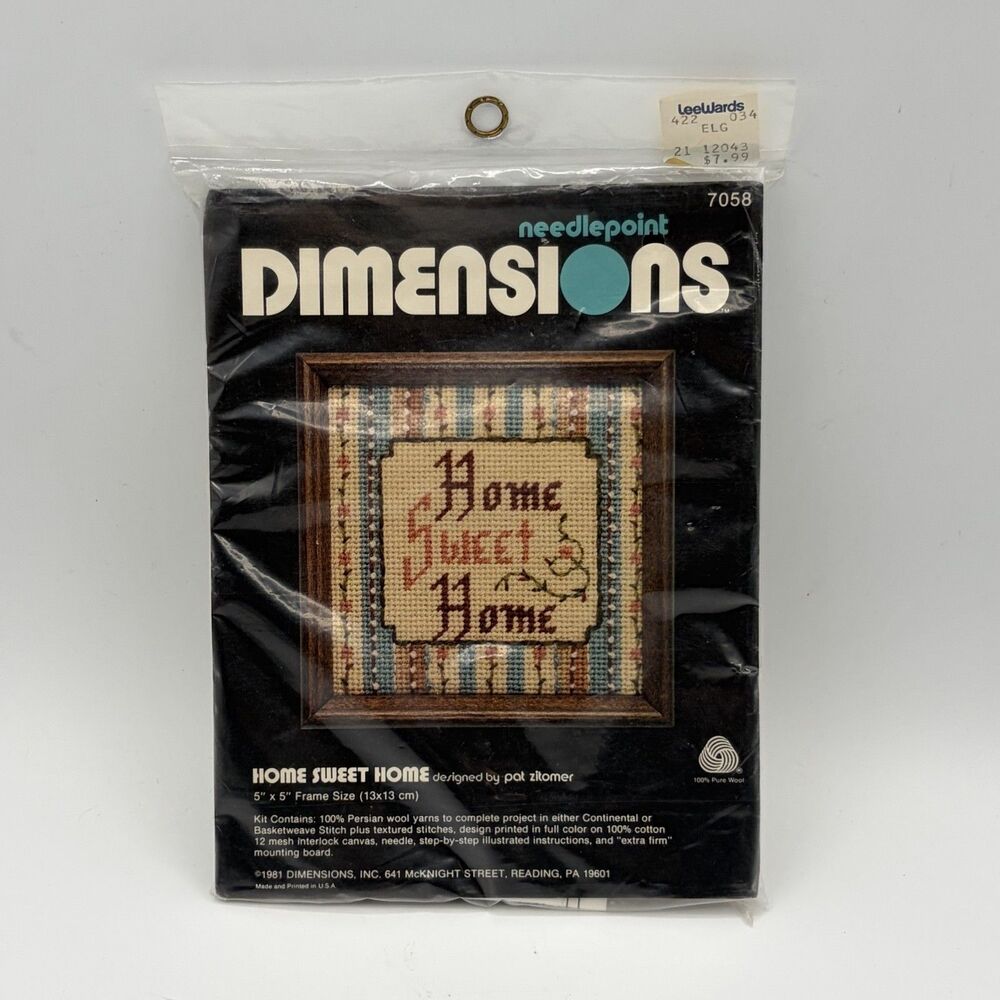 Dimensions Home Sweet Home Needlepoint Kit #7058  5"x5"  1981